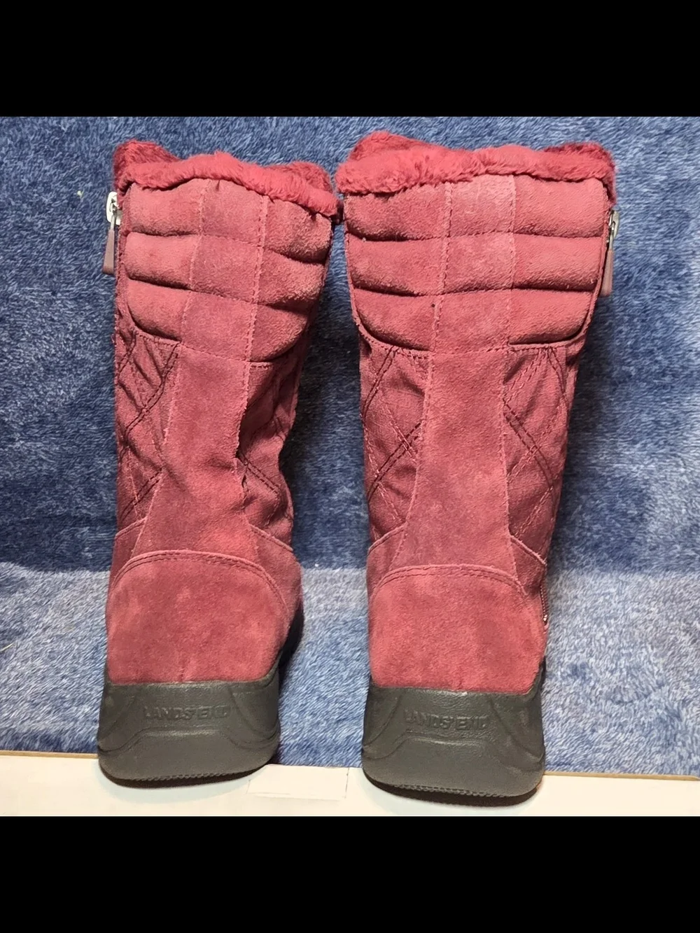 Lands' End Women's Quilted Suede Winter Boots - Burgundy